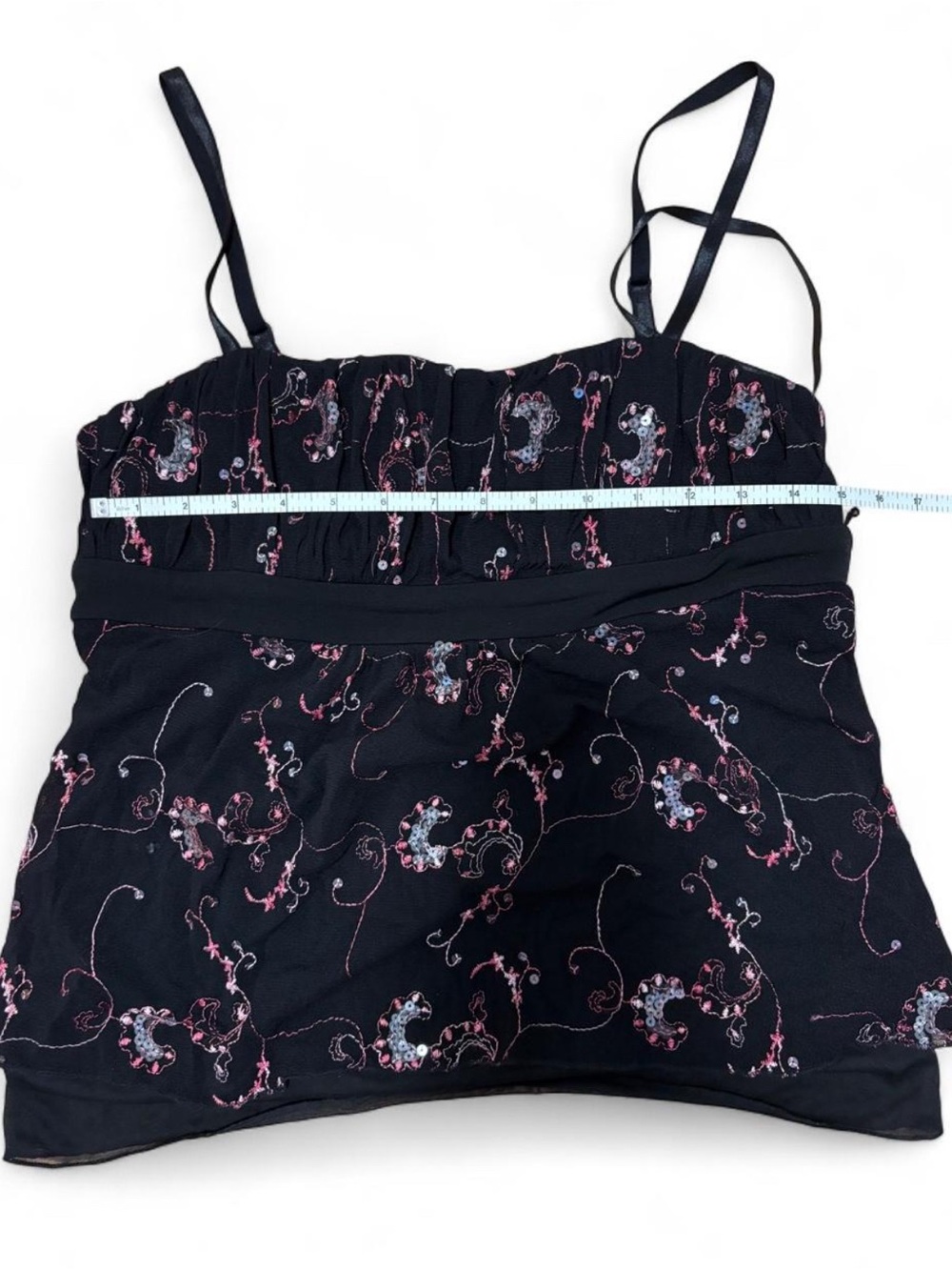 le chateau Black Camisole with Pink Floral Embroidery - Picture 3 of 5